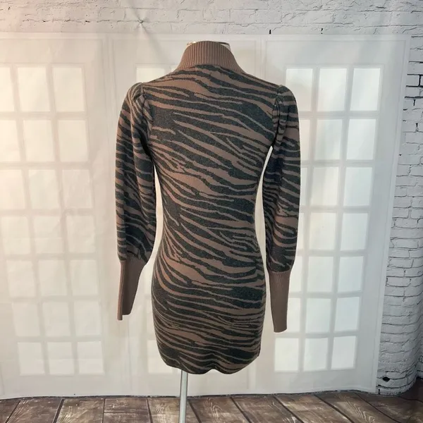 Heartloom Brown Black Animal Print Bishop Long Sleeve Sweater Dress Size XS - Image 7