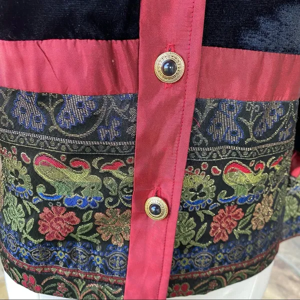 Coldwater Creek Small Jacket Velvet Button Front Black Wine Tapestry Holiday - Image 11