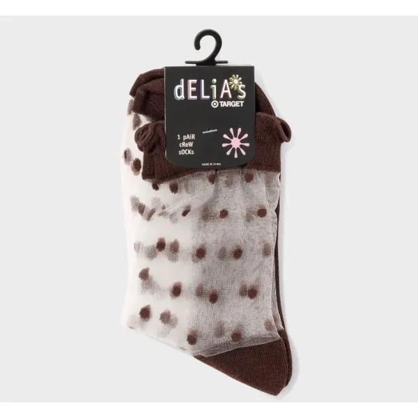 dELiA*s Target Sheer Crew Socks Brown Polka Dot Ruffle Trim Mesh 1 Pair NWT - Image 3