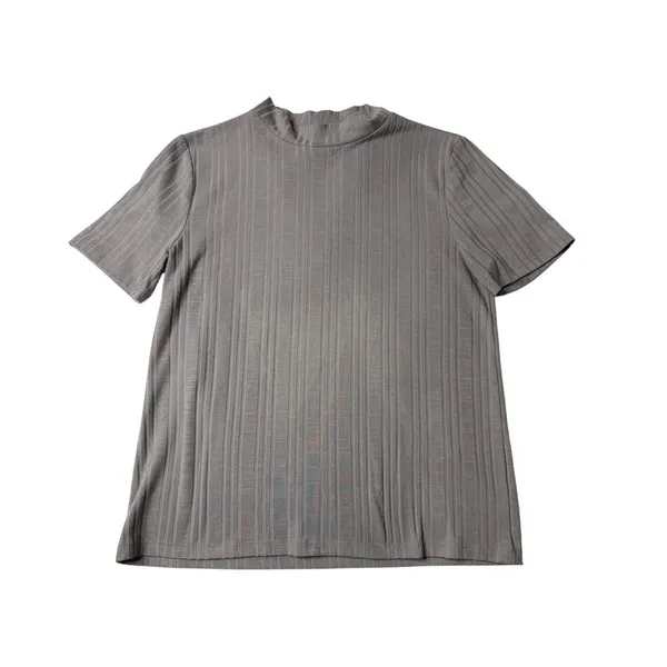Forever 21 Womens Large Gray Ribbed Mock Neck Short Sleeve Fitted Top - Image 4