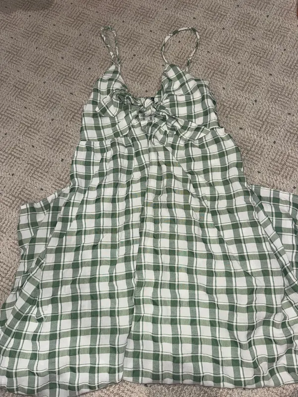 Final Touch White and Green Plaid Maxi Dress - Image 4