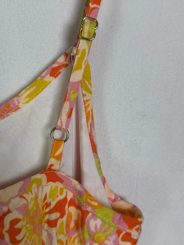 Rhythm Women’s Floral Slip Dress Pink Orange Retro Floral Midi Rayon Boho Size S - Image 6