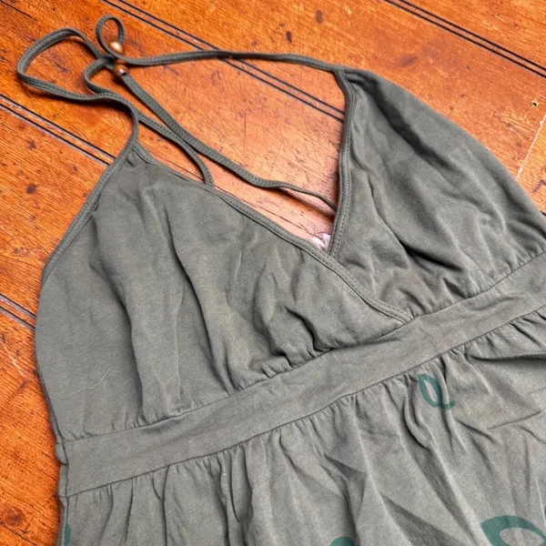 Aeropostale Womens Olive Green Floral Halter Empire Waist‎ Cotton Mini Dress M - Image 3