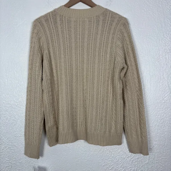 Lulu B Beige Cable Knit V-Neck Sweater Minimalist Classic Size Large NWT - Image 2