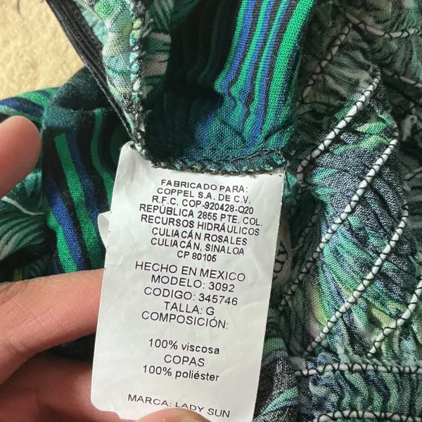 Lady Sun Tropical Leaf Print Maxi Dress Green Blue Smocked Waist‎ 3092 Size G - Image 6
