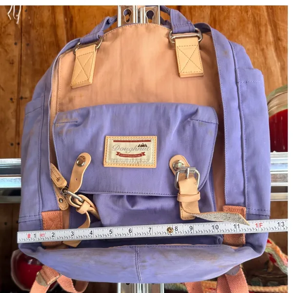 Doughnut Macaroon Backpack Purple Peach Nylon Leather Trim Outdoor Adventure Bag - Image 5