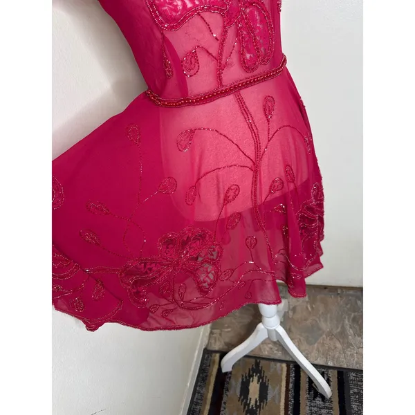 Vintage Beaded Mesh Keyhole Mini Dress - Y2K Fairycore Whimsygoth Read - Image 2