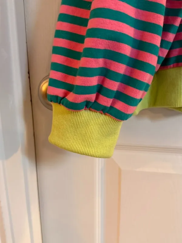 Striped Medium Sweatshirt Pull Over Pink Blue Neon Yellow Green Boho Oversized - Image 4