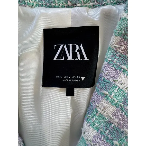 Zara Sea Green, Lavender & White Textured Cropped Single Breasted Blazer - Image 8