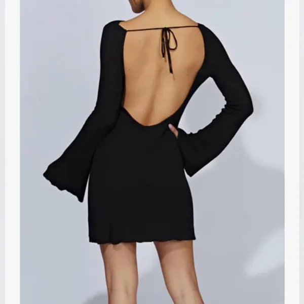 NEW Black Flared Sleeve Backless Cocktail Tie Back Lightweight Dress S - Image 2