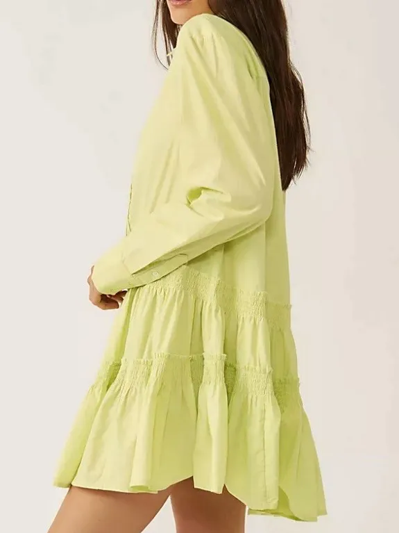 EUC Free People Billie Tiered Mini Shirt Dress Citrus Generous XS - Image 4