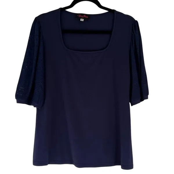 Hanna Nikole Plus Sz 16W Cotton Blend Preppy Cottagecore Casual Puff Eyelet Top - Image 4
