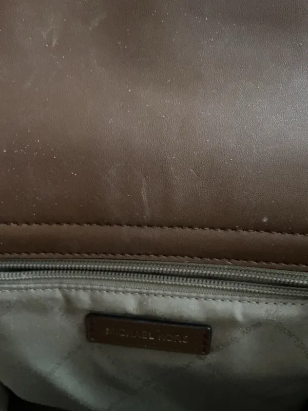 Michael Kors MK Logo Satchel • Brown & Tan • Structured Handbag - Image 5