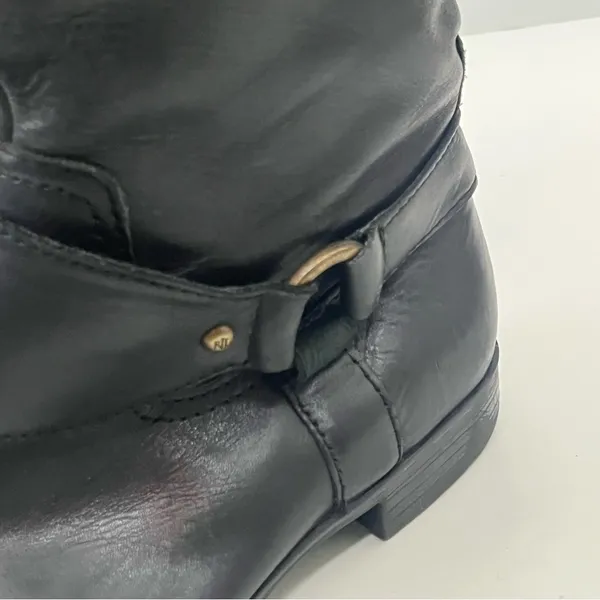 RALPH LAUREN Sulita Leather Black Brown Harness Zipper Knee High Riding Boots 7 - Image 9