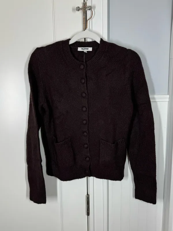 NEW MADEWELL Patch-Pocket Cotton-Blend Cardigan in brown size small fall winter - Image 2
