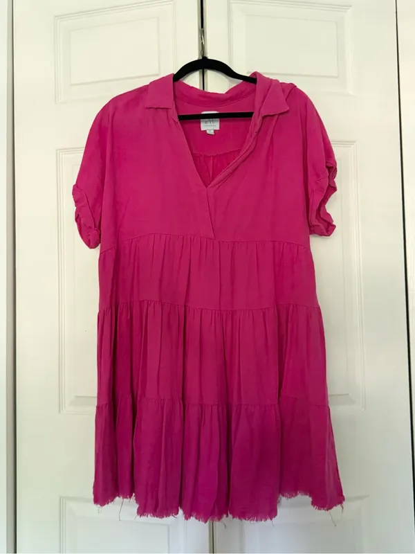 The Mint Julep Boutique In My Thoughts Pink Linen Swing Dress Size Medium - Image 2