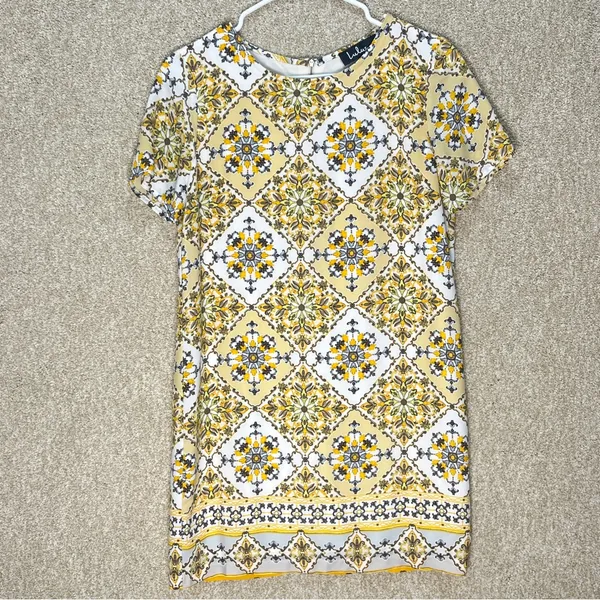 Lulus yellow pattern dress spring summer‎ xs relaxed fit short sleeves maximal - Image 2