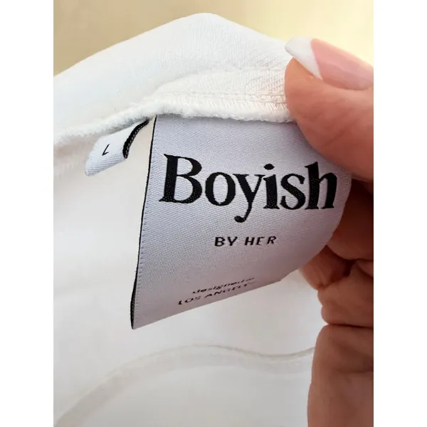 Boyish Denim Dress Women L White Kennedy Vertigo‎ Button Front Mini Raw Hem Eco - Image 6
