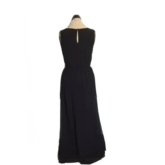 Lola Black Maxi Dress Womens Sleeveless Sheer Full Length Side Slit Elegant - Image 2