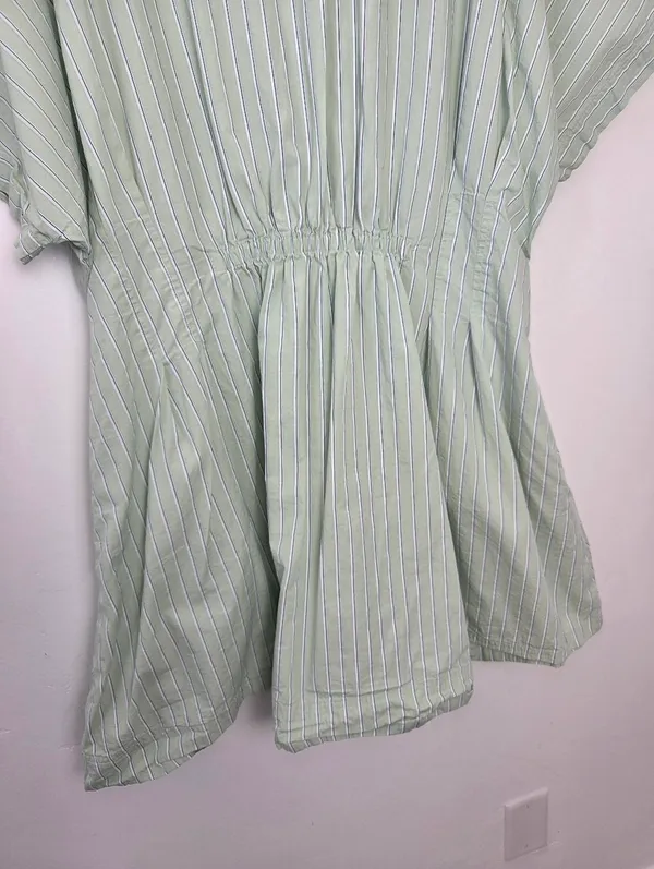 100% Cotton Lime Pastel Green Striped Shirt Dress Academia Preppy Plus Size XXL - Image 9