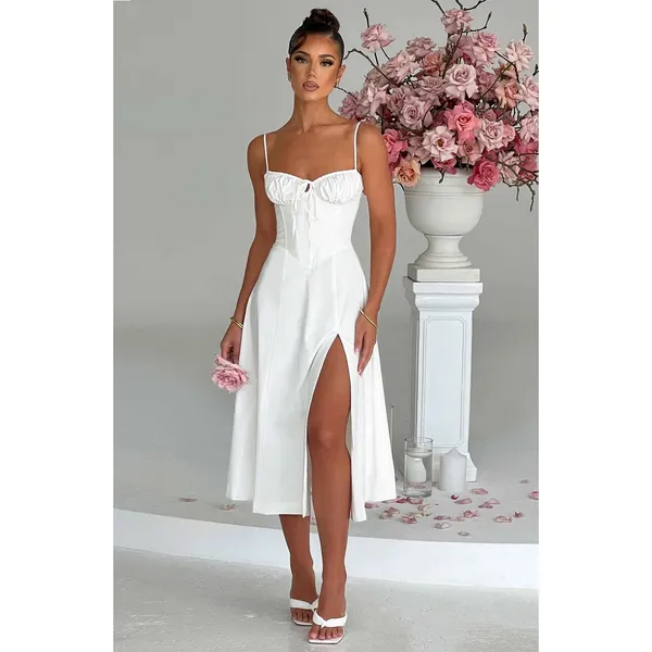 NWT Babyboo Deanna Ivory Corset Lace Up Fit & Flare Midi Dress Womens Size M - Image 5