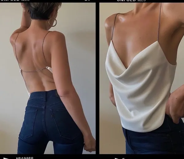 White Draped Open Back Chain Top - Image 3