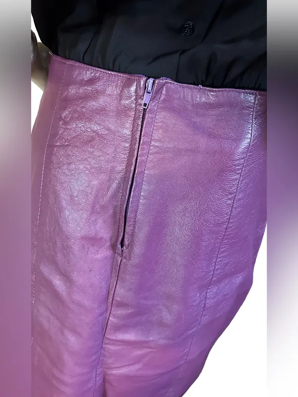 Vintage 1990'S Plum Purple Leather Midi Skirt (14) - Image 10