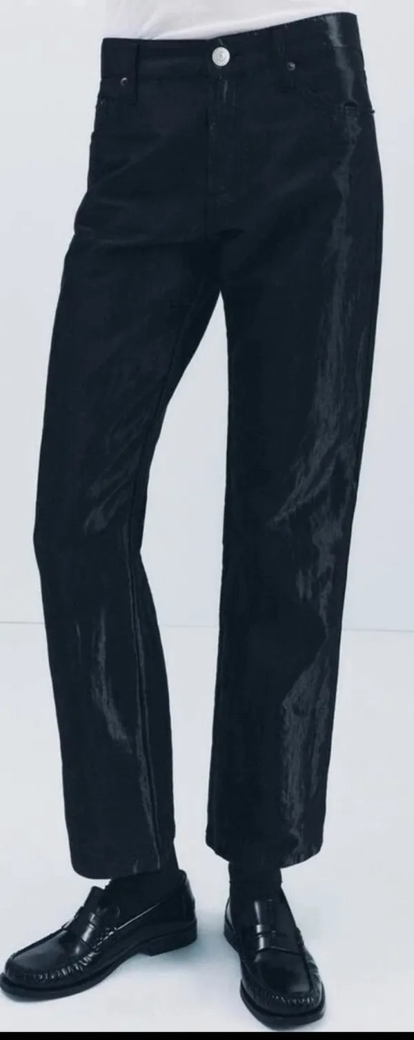 Zara Nwt Satin Effect Shiny Metallic Mid Waist Straight Leg Pants 4 - Image 5