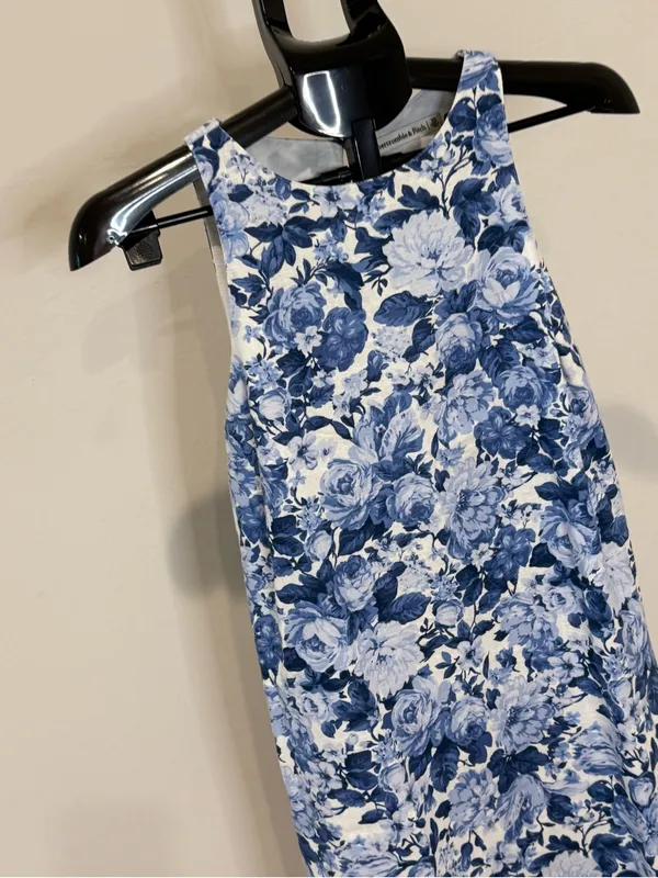 Abercrombie & Fitch Blue Floral Linen Blend Shift Dress XS - Image 3