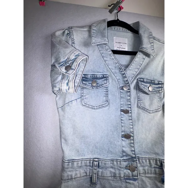 Celebrity Pink Light Wash Denim Button Down Mini Dress juniors Small - Image 5