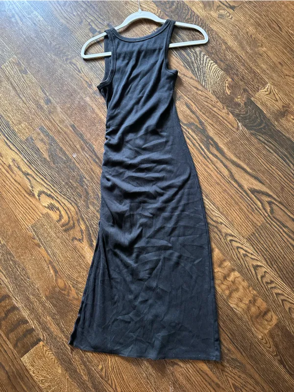 J. Crew Black Vintaged Ribbed Drawstring Midi Dress - Image 4