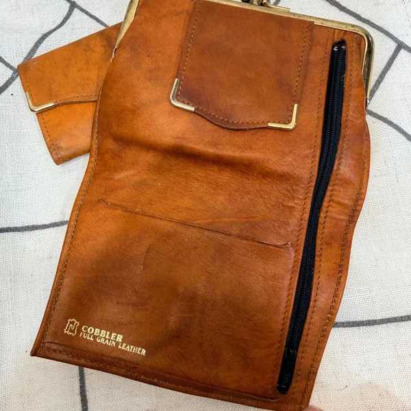 Cobbler Wallet and‎ Key Case Set OS Brown Vintage Full Grain Leather Kiss-Lock - Image 3