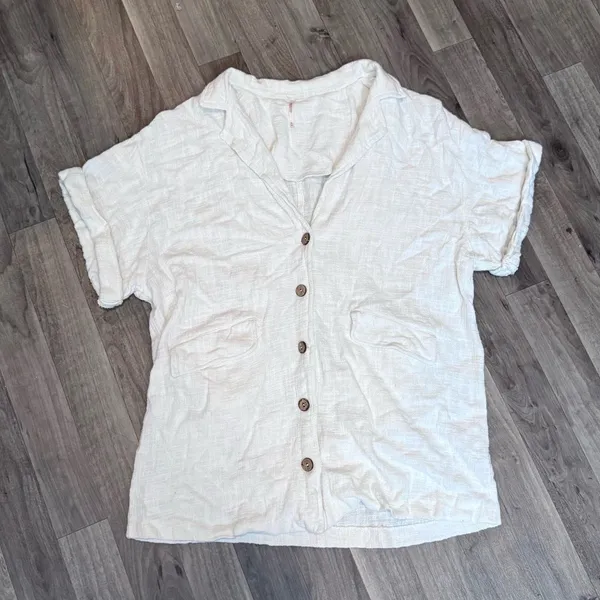 Free people linen gauze cotton button down oversized shirt M - Image 2