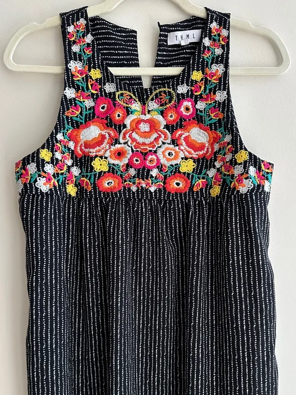THML Floral Embroidered Black and White Mini Shift Dress, Size Small - Image 2