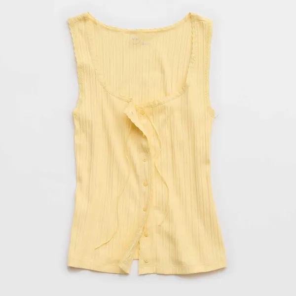 Yellow Stretchy Ribbed Tank Top Small - Image 4