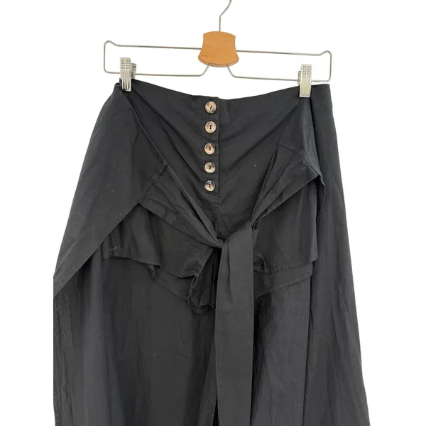 Free People Wrap Tie Front‎ Button Shorts Black Cotton Asymmetrical Size XS - Image 2