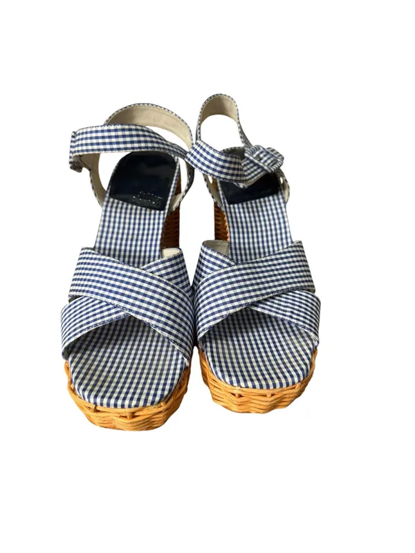 Jeffrey Campbell Amma platform sandals in blue gingham with wicker heel 9 - Image 5