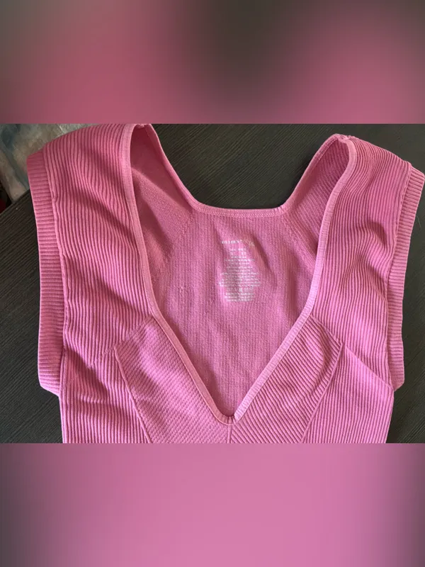Intimately by Free People Pink Ribbed V-Neck CropTop in the Color Sweet Pea XS/S - Image 6