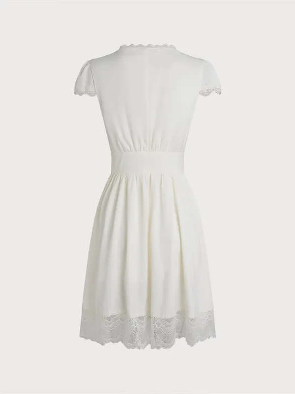 Rihoas Apricot V Neck Lace Splicing Mini Dress - Image 8