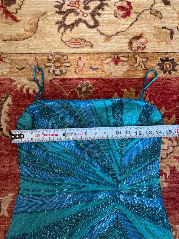 Teal & Blue Ruched Spaghetti-Strap Evening Gown - Image 13