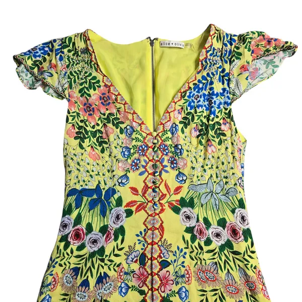Alice + Olivia Hadley Button Front Dress in‎ Wildflower Daffodil Size: 2 - Image 3