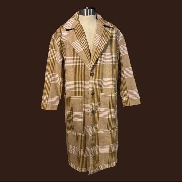 Target A New Day Winter Car Pea Coat Jacket Pink Tan Plaid Women’s Size L Large - Image 2