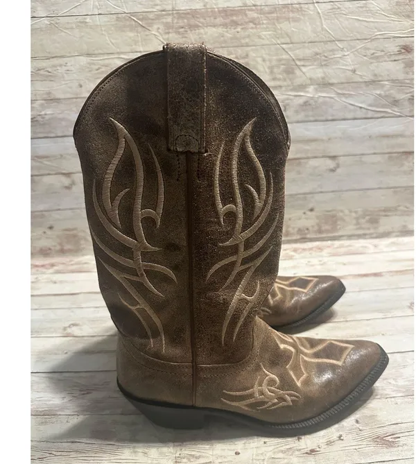 Justin Boots Western Cowgirl Women's Size 6.5 D Brown Cross Faith Brown Leather - Image 2