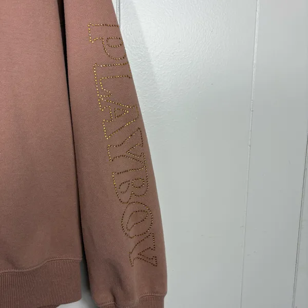 Playboy X Pacsun Brown Rhinestone Bunny Logo Oversized Fleece Sweatshirt Small S - Image 3