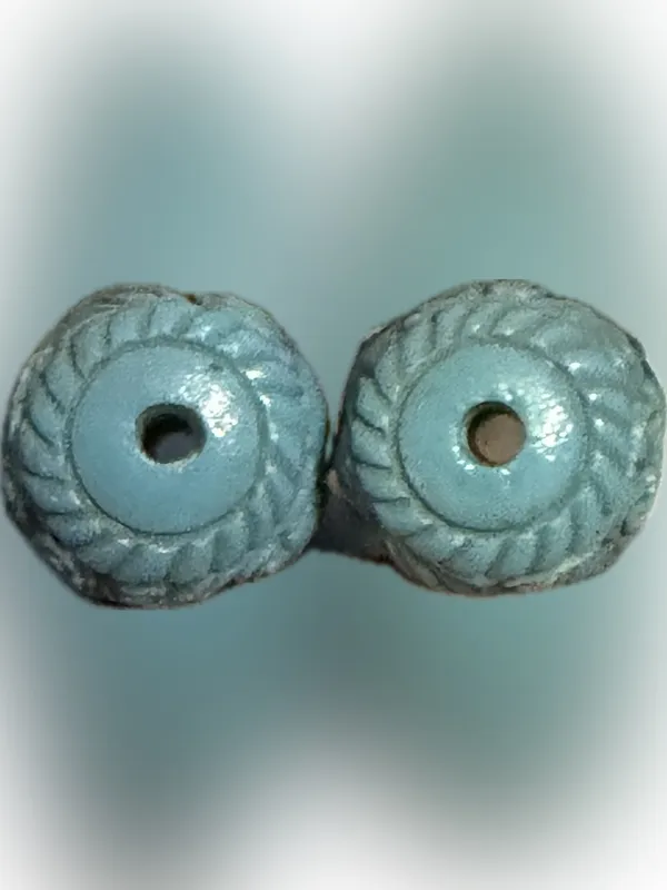 Carved Sun Face/Mermaid Turquoise Color Resin Beads - set of 2 - Image 8