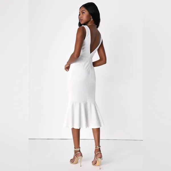 LULU’S Moment Maker White Square Neck Trumpet Midi Dress - Image 6