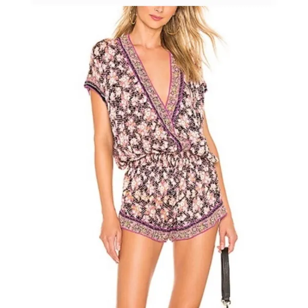 Poupette St. Barth Women's Boho Pink Fressia Amora Romper Size Small - Image 15