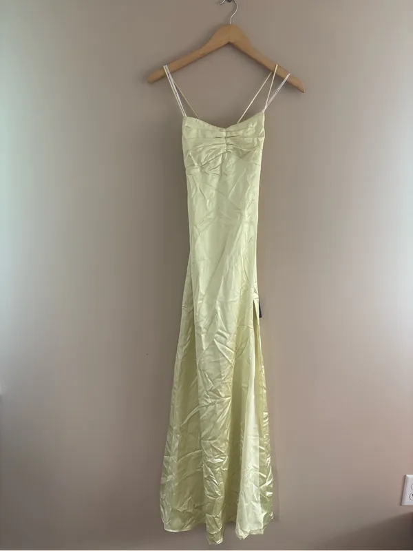 Lulus Stunning Example Light Yellow Satin Backless Maxi Dress Size small Formal - Image 3