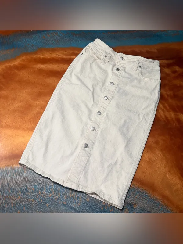 Madewell Western Edition High waist Button-Front Denim Skirt Ecru size 28 - Image 2