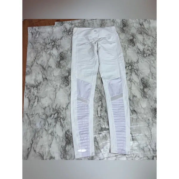 Alo moto leggings white high rise mesh panel size small yoga - Image 8
